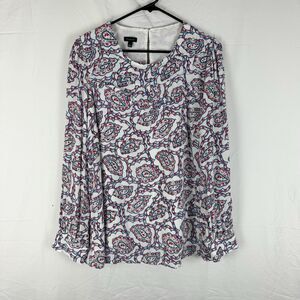 Talbots Paisley Long Sleeve Pintuck Yoke Blouse Size Large